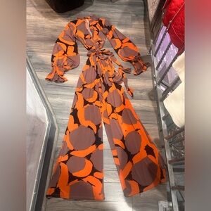 Orange and Brown Patterned Jumpsuit